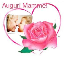 Cuore con Rose con foto illustrata con scritta Auguri Mamme